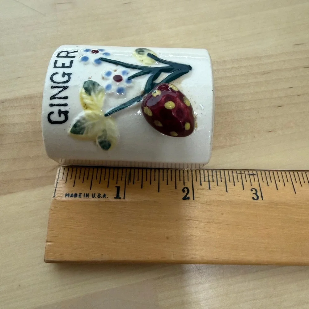 Vintage 50s Japanese Ceramic Hand Painted Fruit Motif Spice Shaker Set Six (6)‎